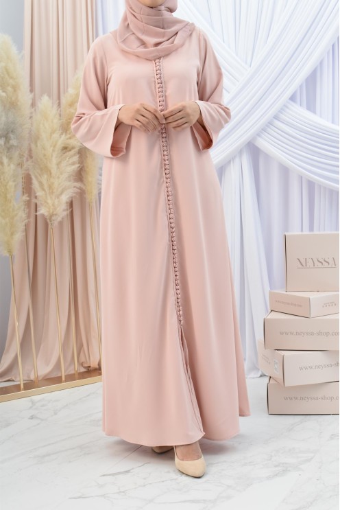 Abaya style djellaba mère ou fille avec broderies boutonnées Aïd.