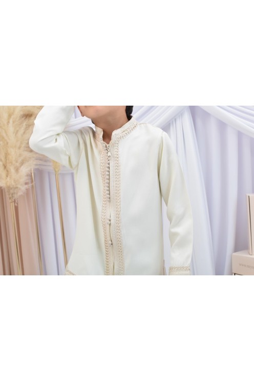 Ensemble Jabador garçon Blanc cassé avec tunique brodée et sarouel