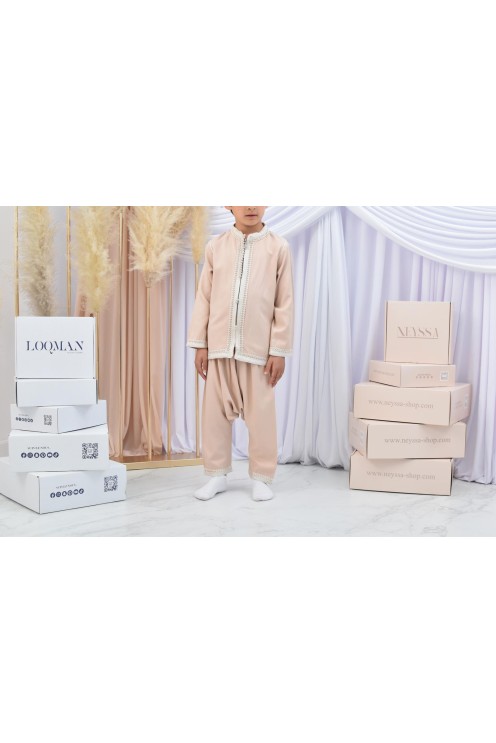 Ensemble Jabador garçon Blanc cassé avec tunique et sarouel