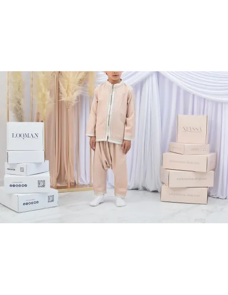 Ensemble Jabador garçon Blanc cassé avec tunique et sarouel