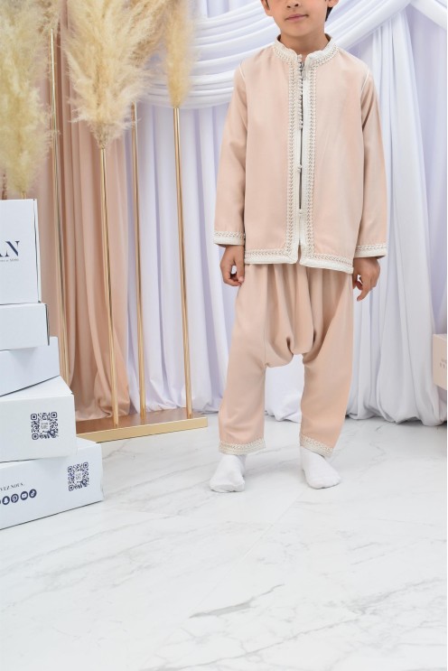 Ensemble Jabador garçon Blanc cassé avec tunique et sarouel