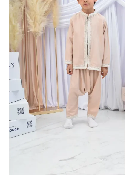 Ensemble Jabador garçon Blanc cassé avec tunique et sarouel