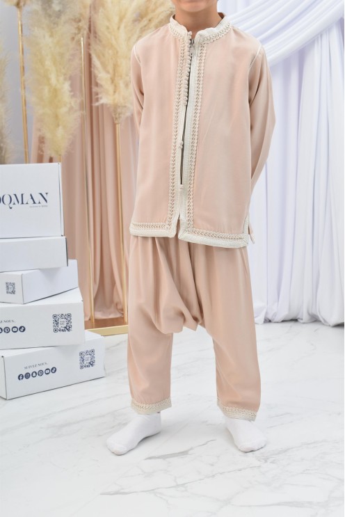 Ensemble Jabador garçon Blanc cassé avec tunique et sarouel