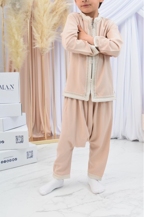 Ensemble Jabador garçon Blanc cassé avec tunique et sarouel