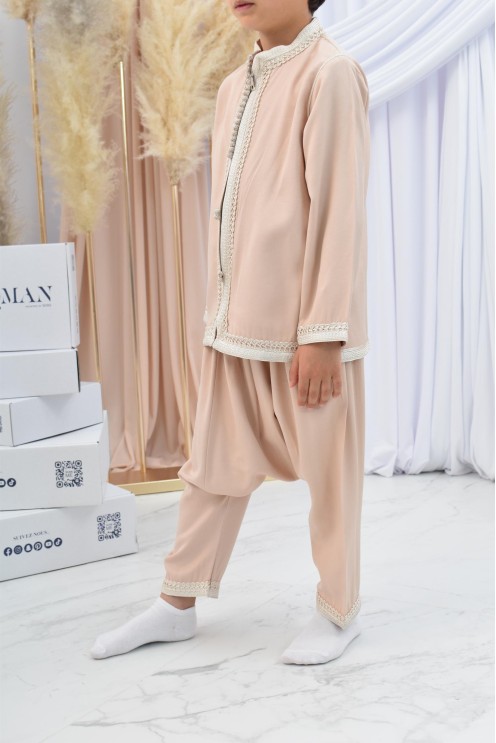 Ensemble Jabador garçon Blanc cassé avec tunique et sarouel