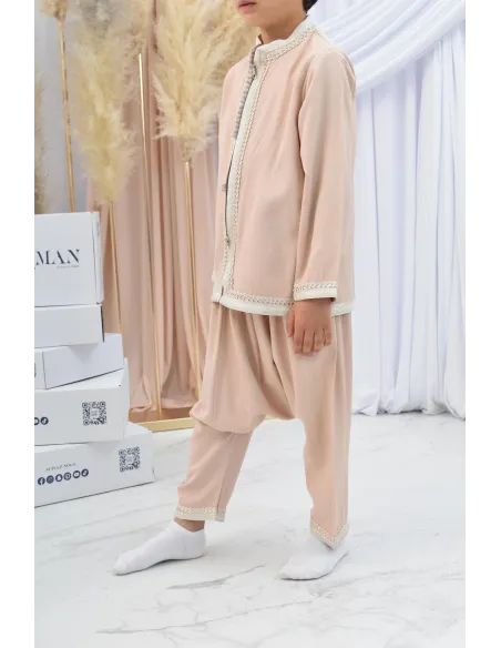 Ensemble Jabador garçon Blanc cassé avec tunique et sarouel