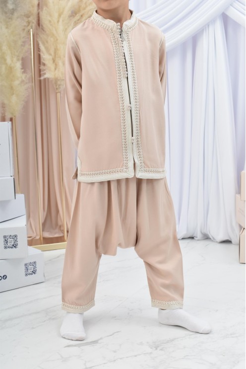 Ensemble Jabador garçon Blanc cassé avec tunique et sarouel