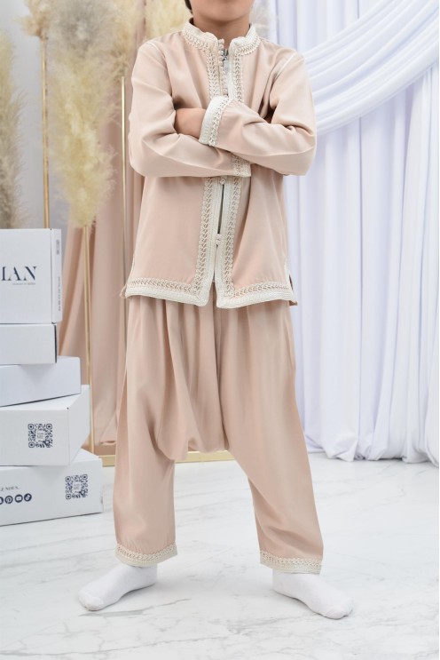 Ensemble Jabador garçon Blanc cassé avec tunique et sarouel