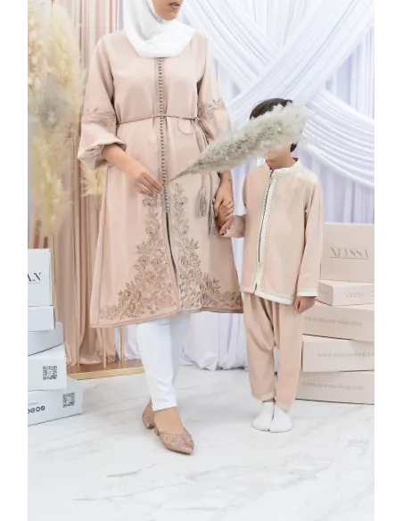 Ensemble Jabador garçon Blanc cassé avec tunique et sarouel