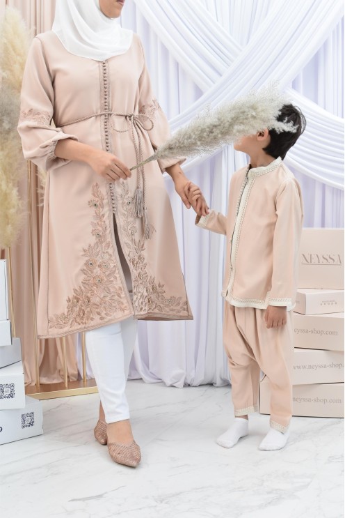 Ensemble Jabador garçon Blanc cassé avec tunique et sarouel