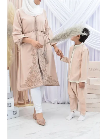 Ensemble Jabador garçon Blanc cassé avec tunique et sarouel