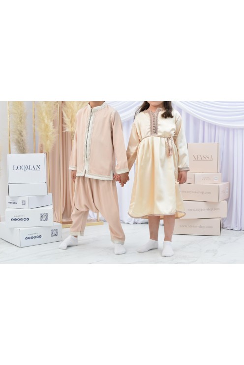 Ensemble Jabador garçon Blanc cassé avec tunique et sarouel