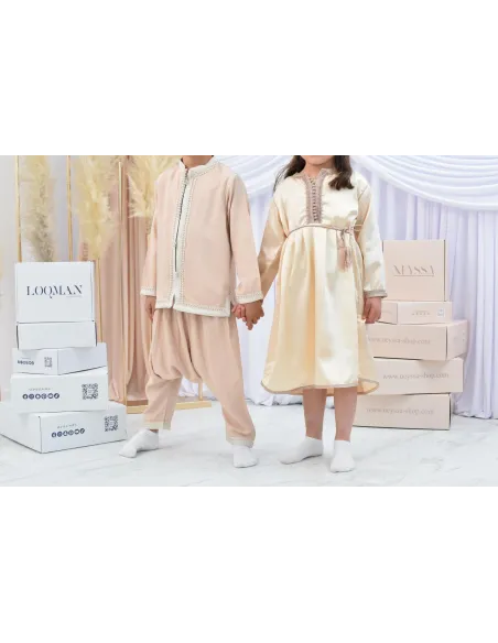 Ensemble Jabador garçon Blanc cassé avec tunique et sarouel