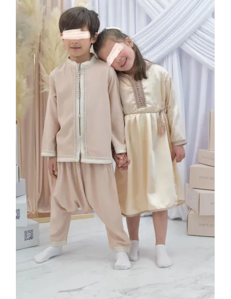 Ensemble Jabador garçon Blanc cassé avec tunique et sarouel