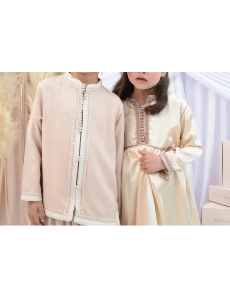Ensemble Jabador garçon Blanc cassé avec tunique et sarouel