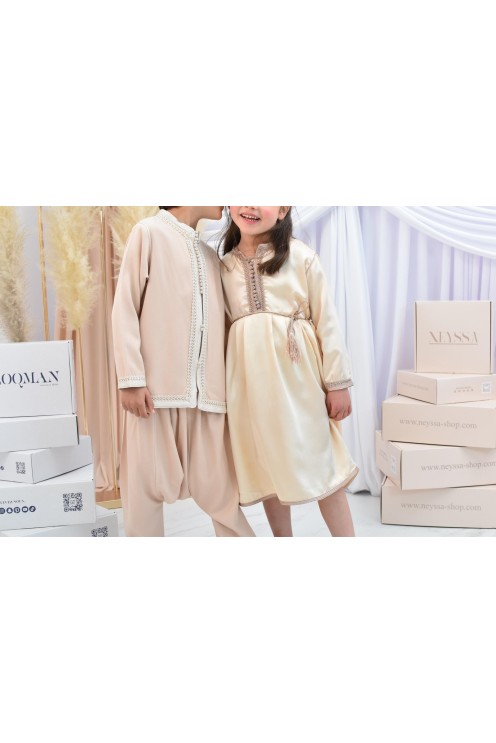 Ensemble Jabador garçon Blanc cassé avec tunique et sarouel