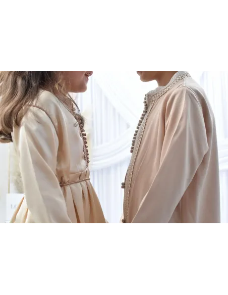 Ensemble Jabador garçon Blanc cassé avec tunique et sarouel