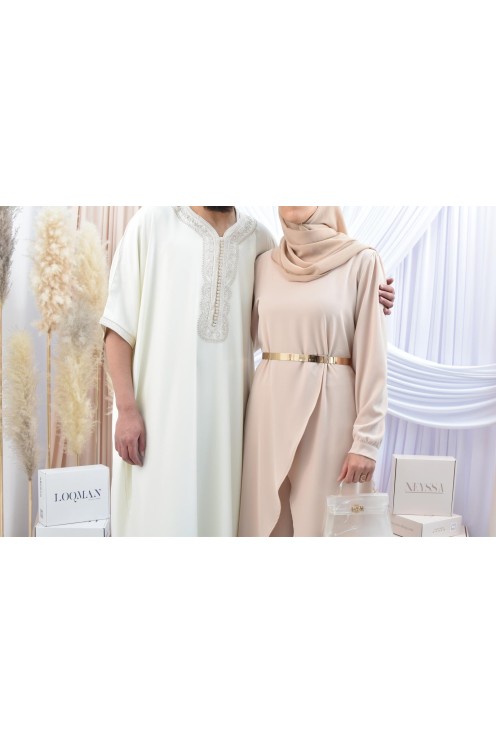 Ensemble robe tunique avec palazzo pour femme voilée classe et chic 