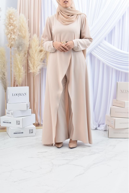 Ensemble robe tunique avec palazzo pour femme voilée classe et chic 
