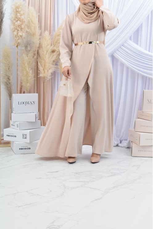 Ensemble robe tunique avec palazzo pour femme voilée classe et chic 