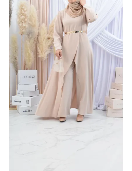 Ensemble robe tunique avec palazzo pour femme voilée classe et chic 