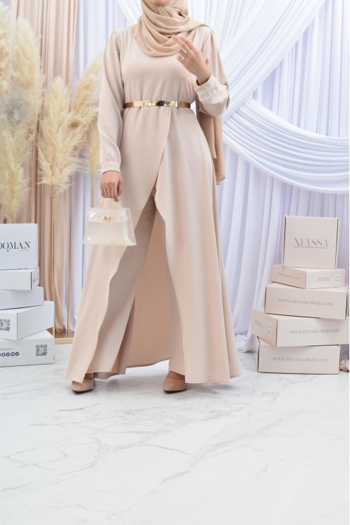 Ensemble robe tunique avec palazzo pour femme voilée classe et chic 