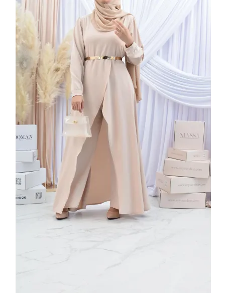 Ensemble robe tunique avec palazzo pour femme voilée classe et chic 