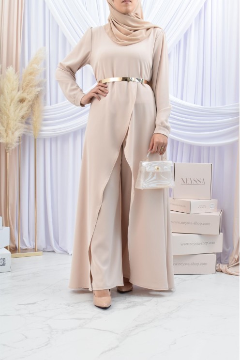 Ensemble robe tunique avec palazzo pour femme voilée classe et chic 