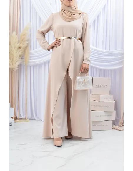 Ensemble robe tunique avec palazzo pour femme voilée classe et chic 