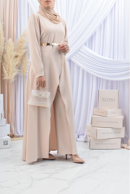 Ensemble robe tunique avec palazzo pour femme voilée classe et chic 