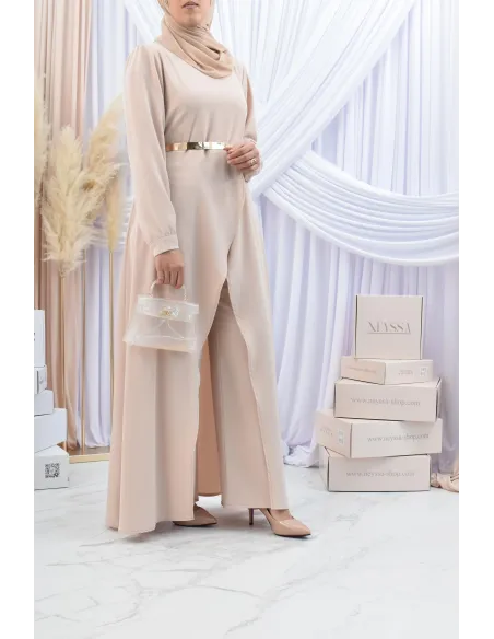 Ensemble robe tunique avec palazzo pour femme voilée classe et chic 