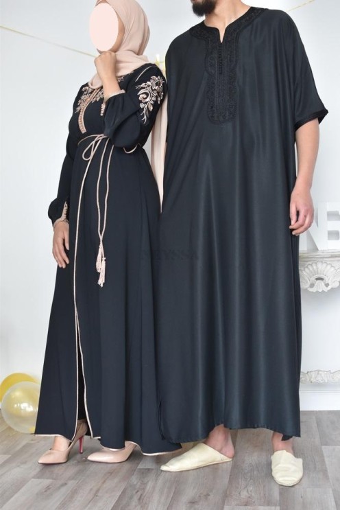 Ensemble Noir 2 pièces tunique avec palazzo pour femme voilée élégante