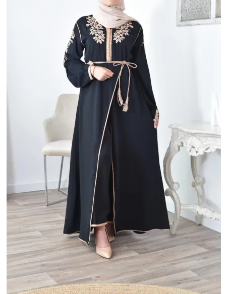Ensemble Noir 2 pièces tunique avec palazzo pour femme voilée élégante