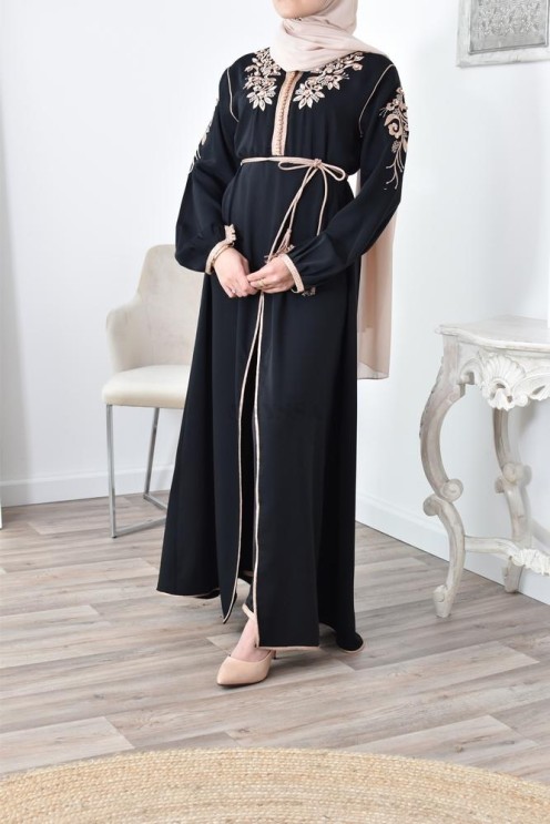 Ensemble Noir 2 pièces tunique avec palazzo pour femme voilée élégante
