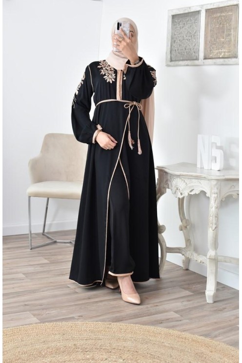Ensemble Noir 2 pièces tunique avec palazzo pour femme voilée élégante