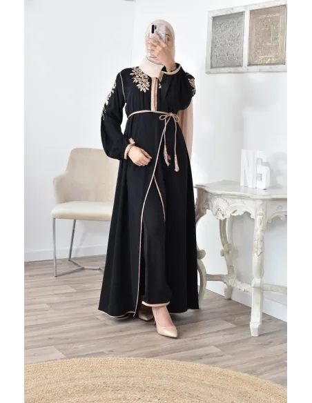 Ensemble Noir 2 pièces tunique avec palazzo pour femme voilée élégante