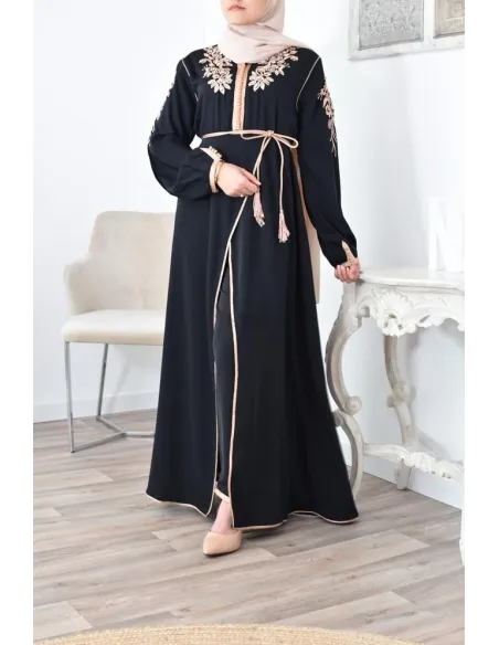 Ensemble Noir 2 pièces tunique avec palazzo pour femme voilée élégante
