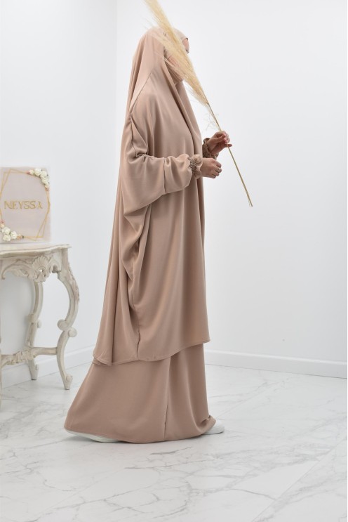 jilbab 2 pieces fluide manche froufrou haut de gamme et pas cher