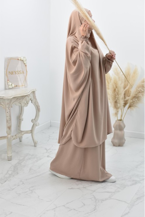 jilbab 2 pieces fluide manche froufrou haut de gamme et pas cher