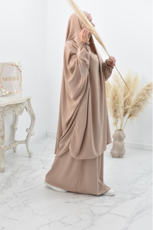 jilbab 2 pieces fluide manche froufrou haut de gamme et pas cher