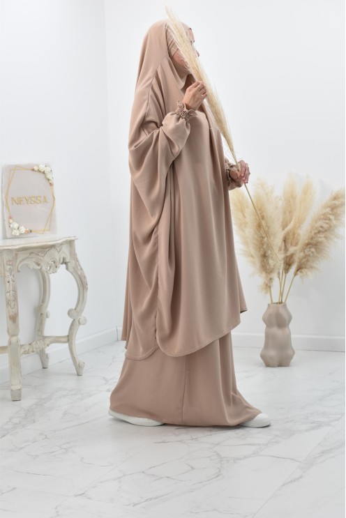 jilbab 2 pieces fluide manche froufrou haut de gamme et pas cher