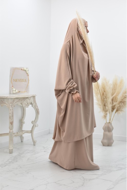 jilbab 2 pieces fluide manche froufrou haut de gamme et pas cher