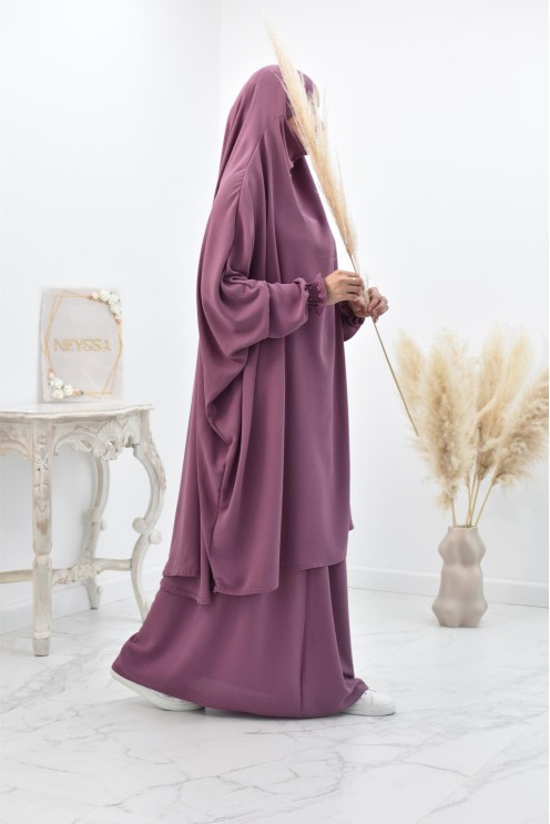 jilbab 2 pieces fluide manche froufrou haut de gamme et pas cher