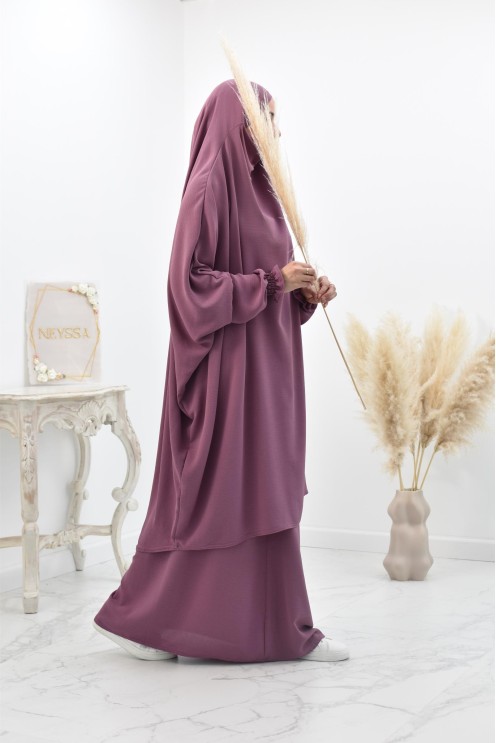 jilbab 2 pieces fluide manche froufrou haut de gamme et pas cher
