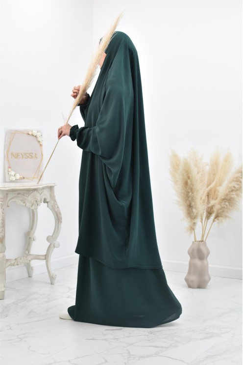 jilbab 2 pieces fluide manche froufrou haut de gamme et pas cher