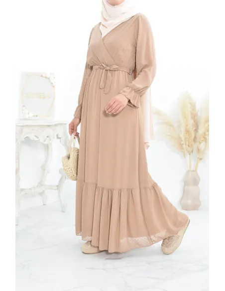 Robe longue bohème chic en mousseline femme voilée col cache-coeur