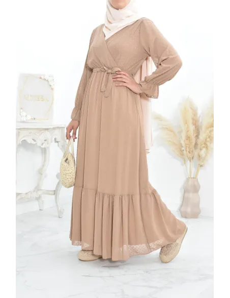 Robe longue bohème chic en mousseline femme voilée col cache-coeur