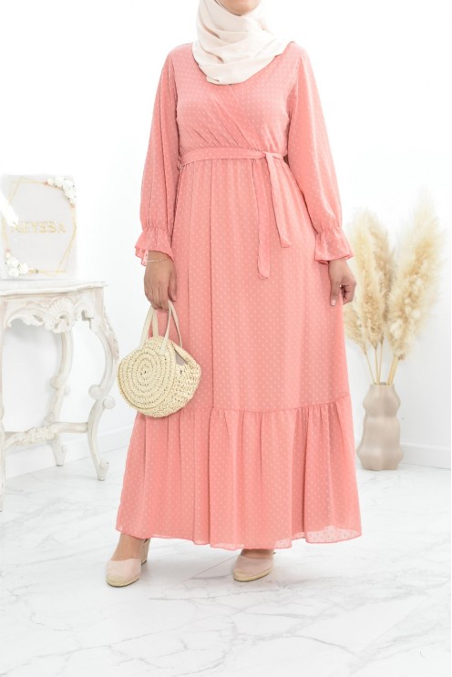 Robe longue bohème chic en mousseline femme voilée col cache-coeur