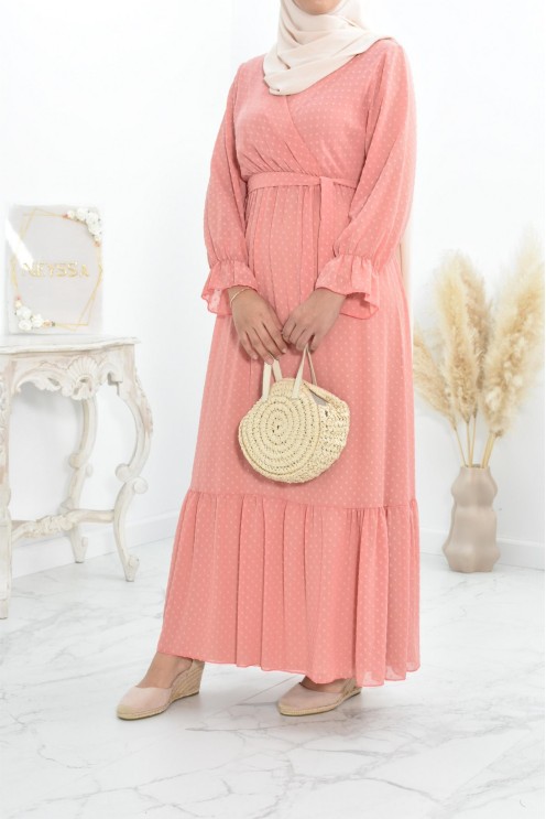 Robe longue bohème chic en mousseline femme voilée col cache-coeur