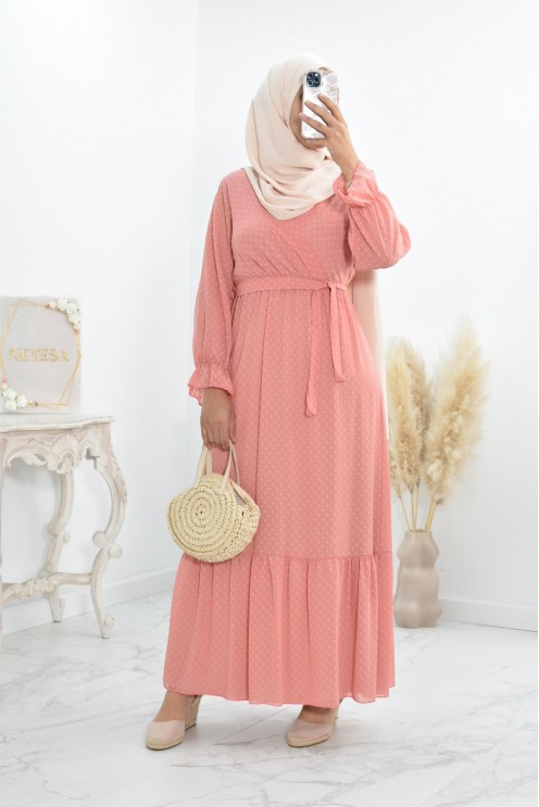 Robe longue bohème chic en mousseline femme voilée col cache-coeur